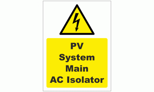 PV System Main AC Isolator Sign