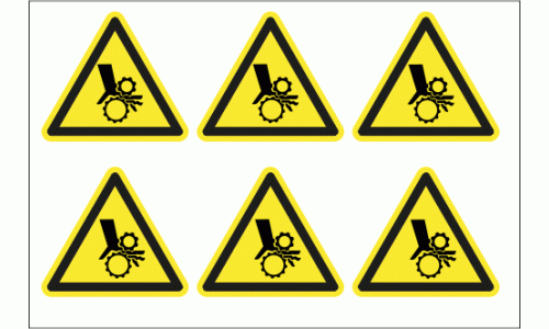 Rotating roller hazard symbol stickers
