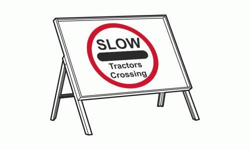 SLOW Tractors Crossing Sign + Stanchion
