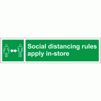 Social distancing rules apply in-store sticker