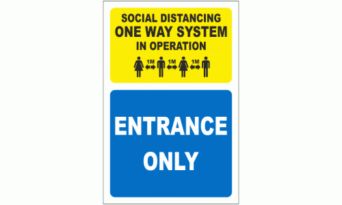 Sticker Sign Notice Entrance Only One Way System in Operation Social Distance 