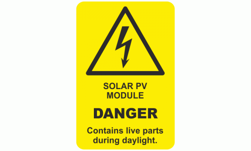 Solar PV Module Danger contains live parts during daylight sign