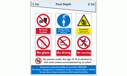 Swimming Pool Rules and Depths Sign