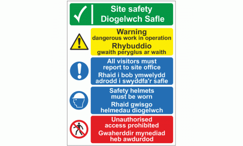 Site Safety-Diogelwch Safle Sign Welsh / English