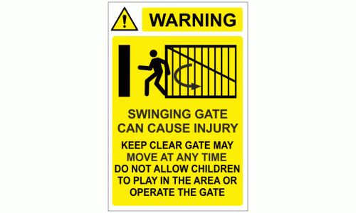 Warning Swinging gate can cause injury sign