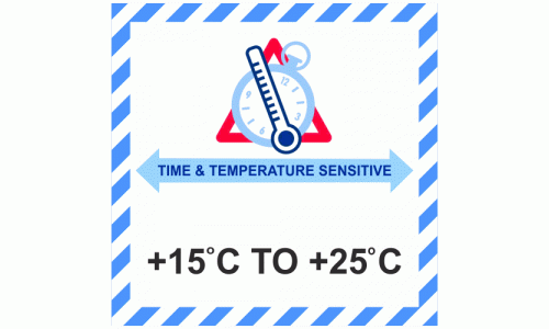Temperature Sensitive +15C to +25C Labels - 250 labels per roll