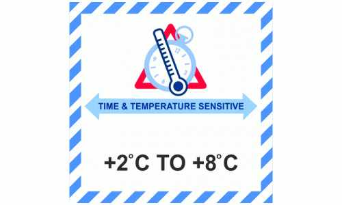 Time & Temperature Sensitive +2C to +8C Labels - 250 labels per roll