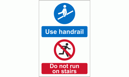 Use handrail do not run on stairs sign