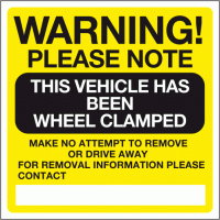 Warning please note this vehicle has been wheel clamped sticker
