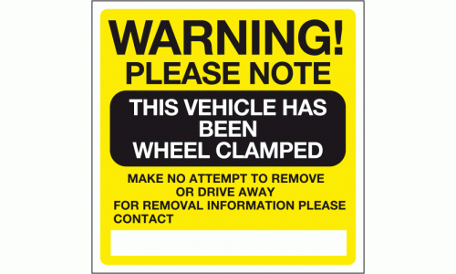 Warning please note this vehicle has been wheel clamped sticker