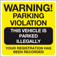 Warning parking violation this vehicle is parked illegally sticker
