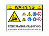 Warning battery charging area keep aw...