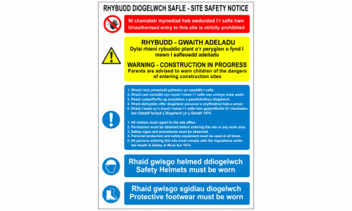 Welsh English Construction Site Safety Sign
