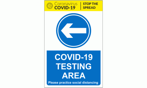 COVID-19 Testing Area Arrow Left Sign