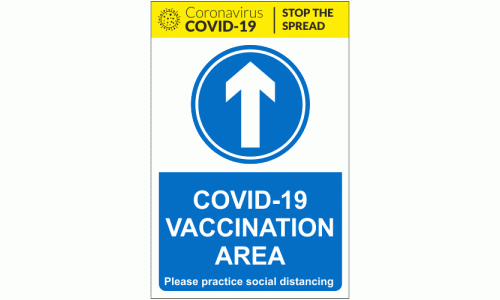 COVID-19 Vaccination Area Arrow Ahead Sign