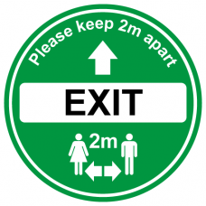 Green Exit floor sign for soclal distancing in shops, cafe etc