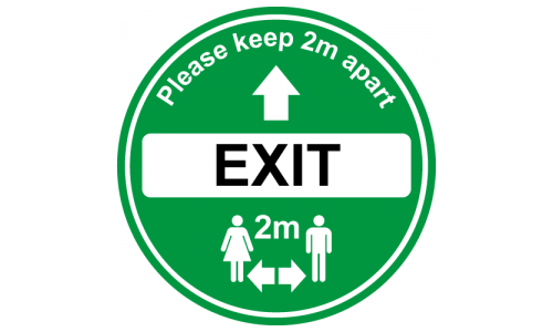 Green Exit floor sign for soclal distancing in shops, cafe etc