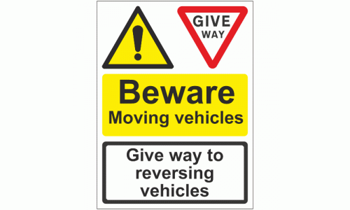 Give Way Beware Moving Vehicles Give Way to reversing Vehicles Sign