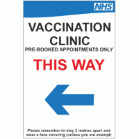 NHS Vaccination Clinic This Way Left Sign