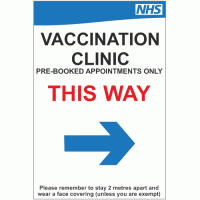 NHS Vaccination Clinic This Way Right Sign