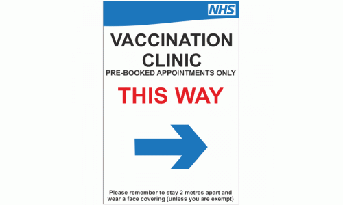 NHS Vaccination Clinic This Way Right Sign