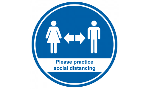 Please practice social distancing round floor sticker