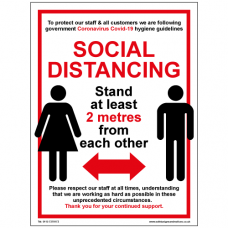 Social Distancing Sign - Stand at least 2 metres from each other.
