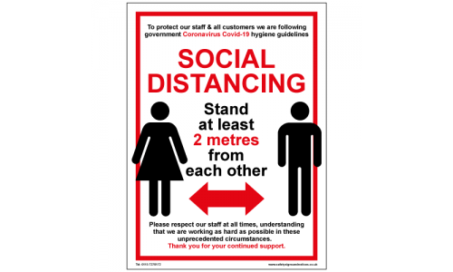 Social Distancing Sign - Stand at least 2 metres from each other.
