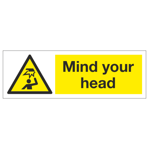 Self Adhesive Sign ' Mind Your Head ' Gold Colour 200 x 50 mm 