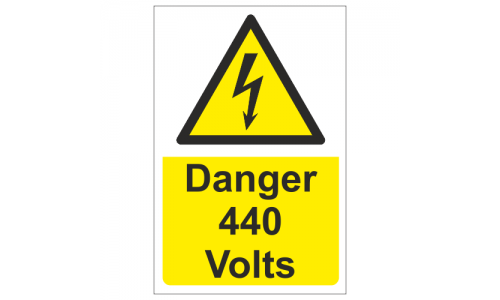 DANGER 440 VOLTS Sign Sticker Vinyl Health and safety 300mm x 100mm 