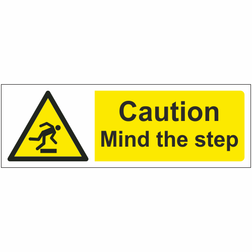 Sticker WG11 Warning 150mm x 50mm Mind the Step Sign Hazard 